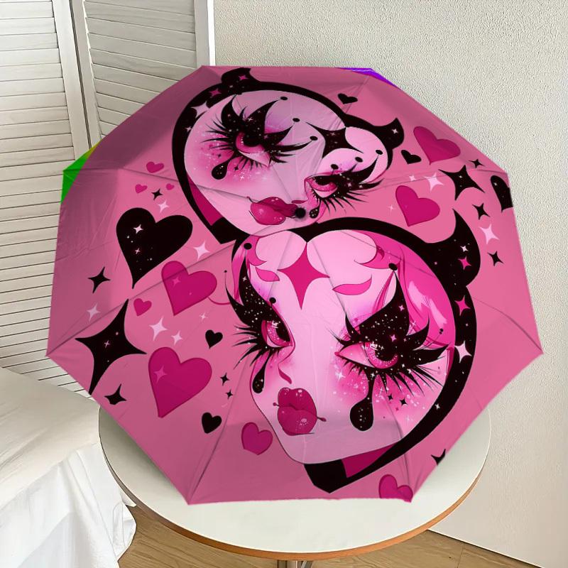 1pc Devil Hearts Automatic Open/Close Umbrella with Windproof, 8-Rib Sturdy Canopy, Durable Ribs, Fashionable Design1152A