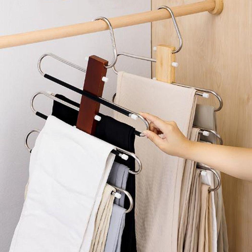 Stainless Steel Multi Tier Pant Hangers Anti-Slip Clothes Rack Pants Storage Rack  Closet