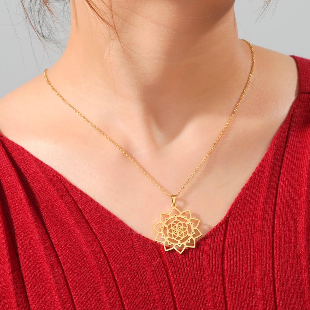 Цветок жизни мандала ожерелье кулон позолоченная цепочка из нержавеющей стали ювелирные изделия геометрические аксессуары амулет подарок для женщин мужчин