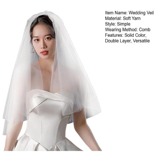 White Bridal Veil Double-Layered Solid Color Wedding Veil Soft Mesh Material Prom Cosplay Veil