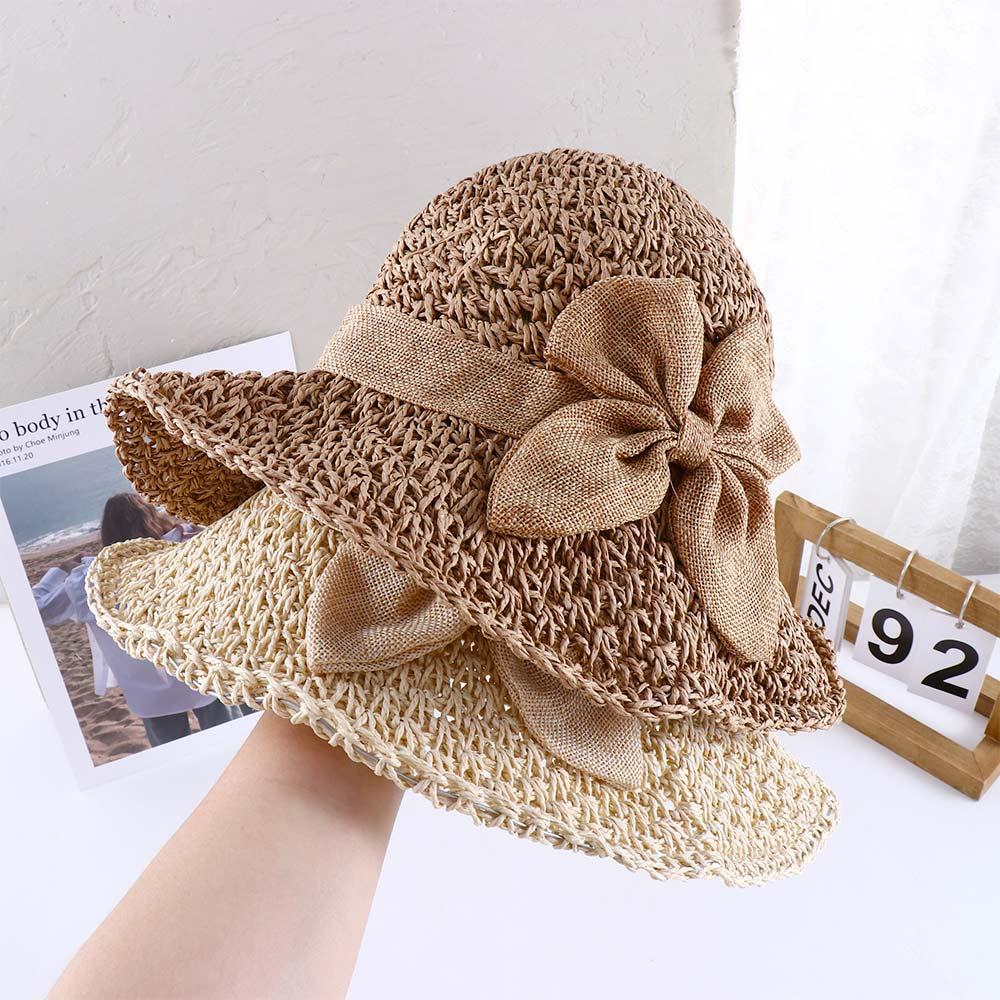 Bow Bucket Hats Solid Color Outdoor Visor Caps Anti-UV Sun Hat Shading Hat Korean Style Cap Women Sun Hat Seaside Straw Hat