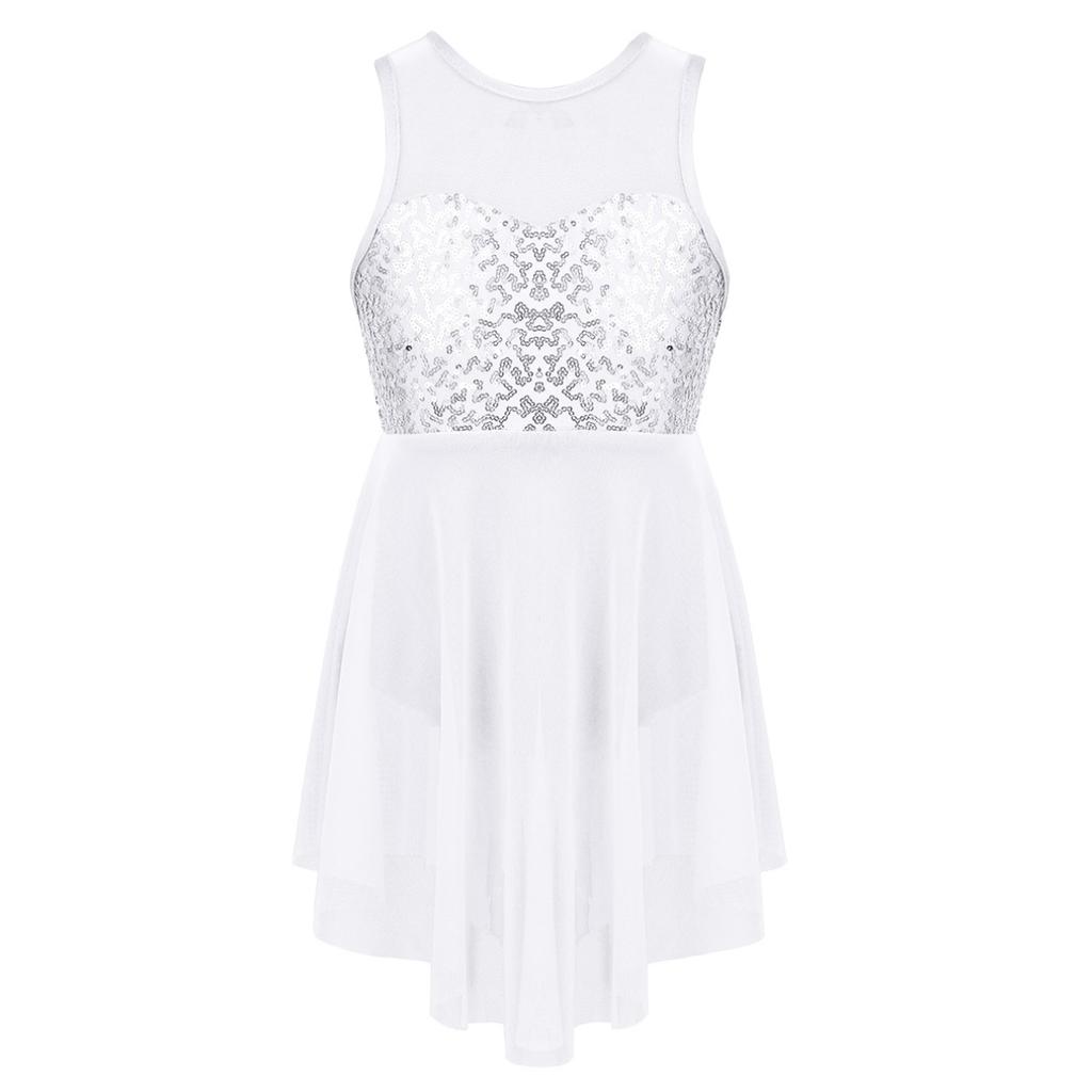 Kids Girls Lyrical Modern Contemporary Dance Costume Sequins Leotard Dance Dress
