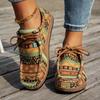 Large Size Ethnic Style Lacing Single Shoes Women's Low Top Colorful Graffiti Canvas Flat Single Shoes