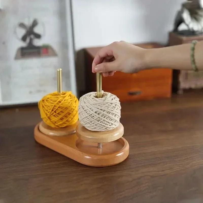 Rotatable Winding Wool Spool Wool Thread Winding Tools Wooden Stand Holder Yarn Ball Winder Spinning Knitting Organizer