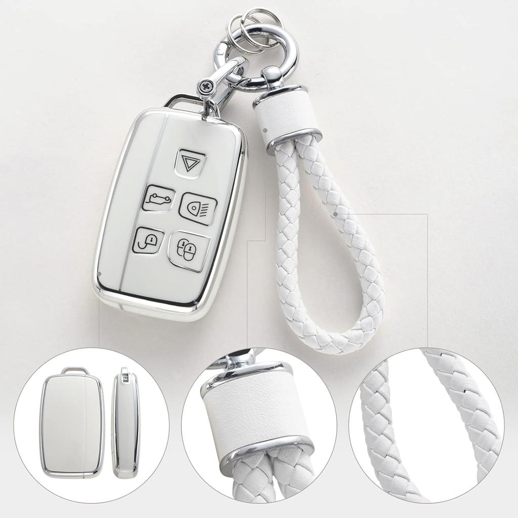 Land Rover Jaguar Key Fob Cover with Keychain, TPU Key Case Fit for Evoque Velar Sport Discovery Freelander2 LR4 Sport Jaguar XF XJ XE F-PACE