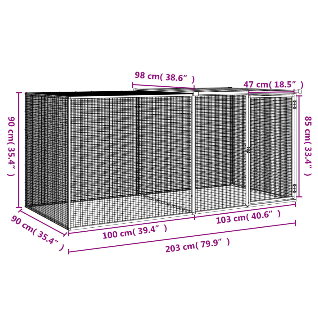 Chicken Coop with Roof Anthracite Grey 203 x 98 x 90 cm Galvanized Steel