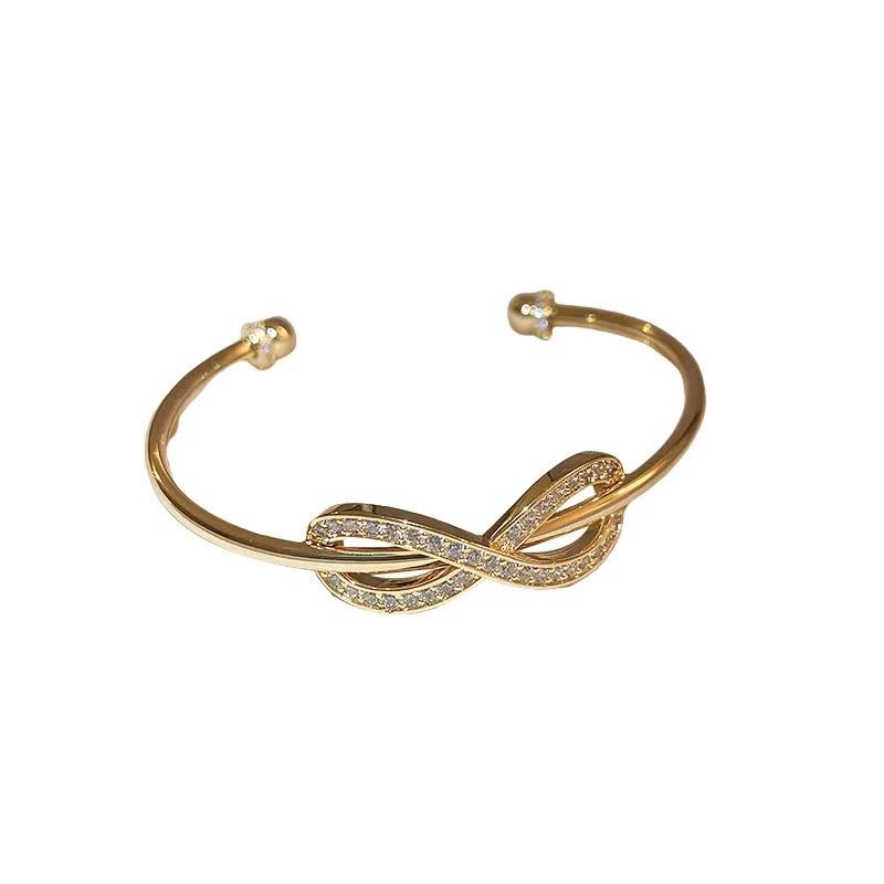 Модный браслет с бантом из циркония, золотой цвет, женские роскошные регулируемые браслеты с регулируемым открытием, вечерние ювелирные аксессуары, подарки