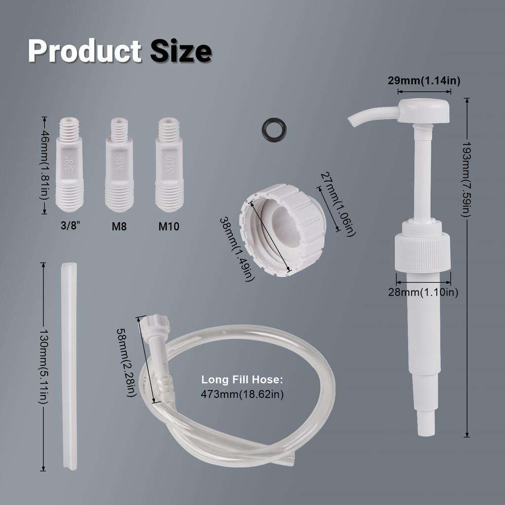 White Gear Oil Pump with 28mm Quart 38mm Gallon Bottle Cap and 3 Engine Adapters 8mm 10mm 3/8" For Outboard Sterndrive Motors
