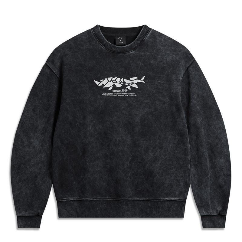 Li Ning Outdoor CF Tracing Crew Neck Loose Fit Sweatshirt Unisex Black AWDW171-4
