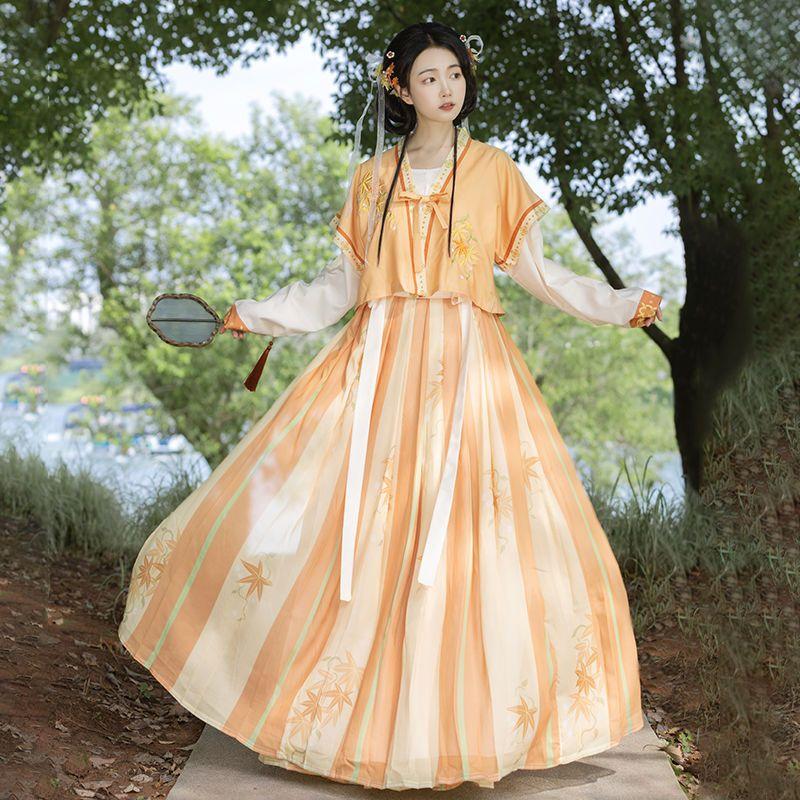 Chinese Tang Dynasty Style Hanfu Printing And Dyeing Big Swing Skirt Daily Women's Suit