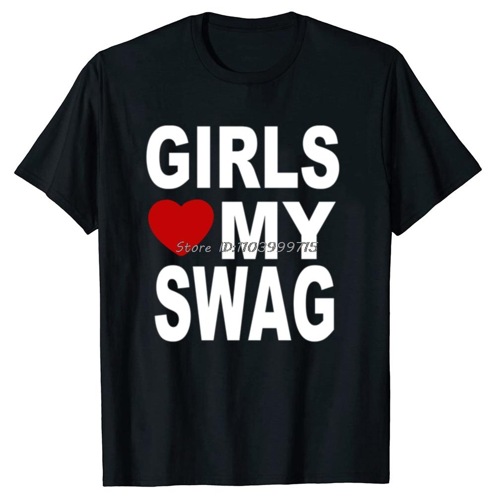 Girls Love Heart My Swag Tshirt Funny Letter Printed Unisex Black Tee Y2k Cotton Cool Boy Girl Oversize T Shirt Tops Casual Tshirt