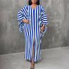 Oversized Women V Neck Batwing Sleeve Striped Print Casual Baggy Maxi Dress