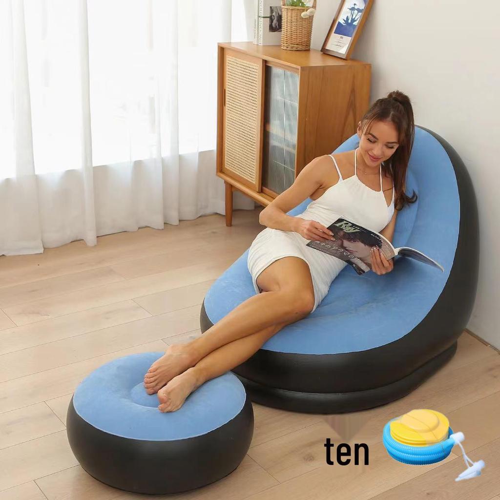 Портативный надувной диван-кровать с подставкой для ног - кресло для отдыха для взрослых, складная конструкция с флокированием для сна и отдыха.