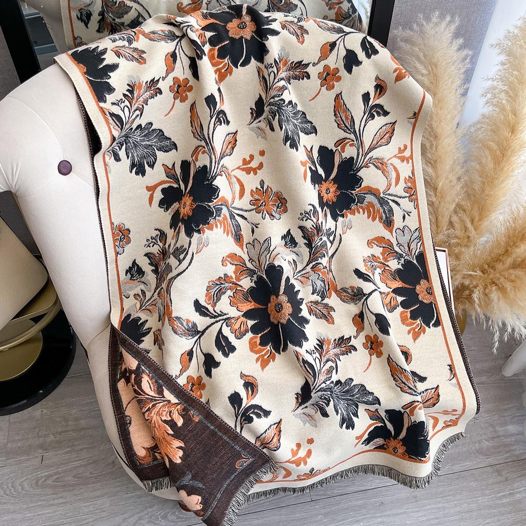 Этнический стиль Цветочный Имитация Кашемира Шарф Женский Зимний Утепленный Двусторонний Шаль-Шарф для Кондиционера