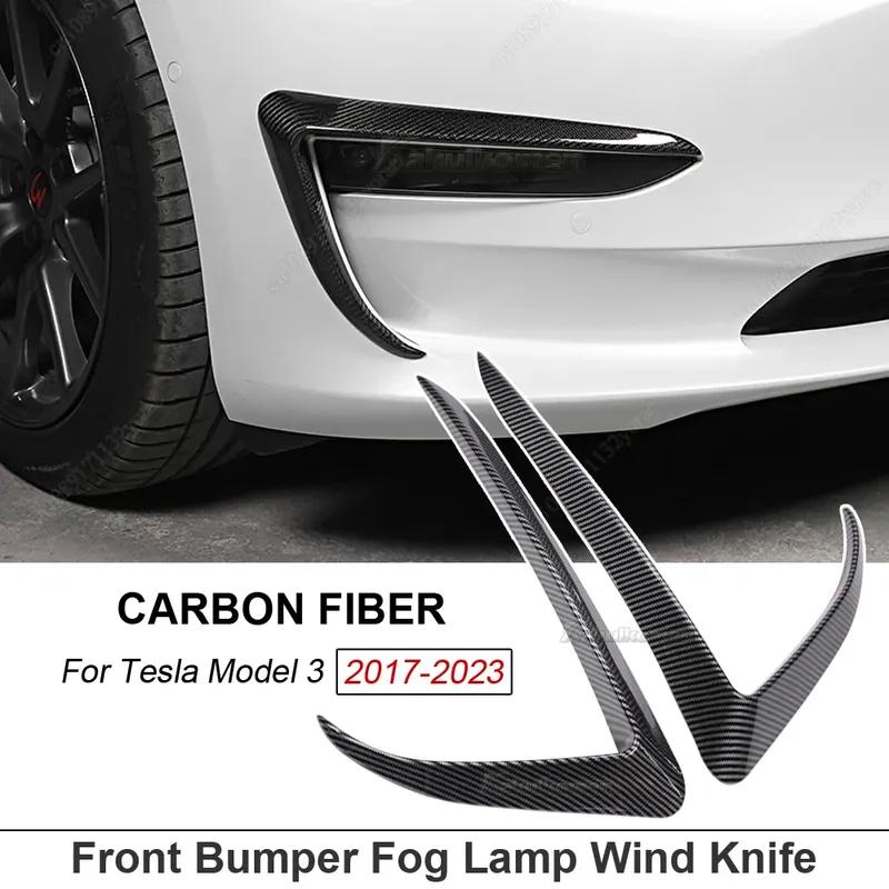 Pair Car Fog Lamp Trim Cover For Tesla Model 3 2017 2018 2019-2023 Front Bumper Fog Lamp Wind Knife Spoiler Fog Light Eyebrow