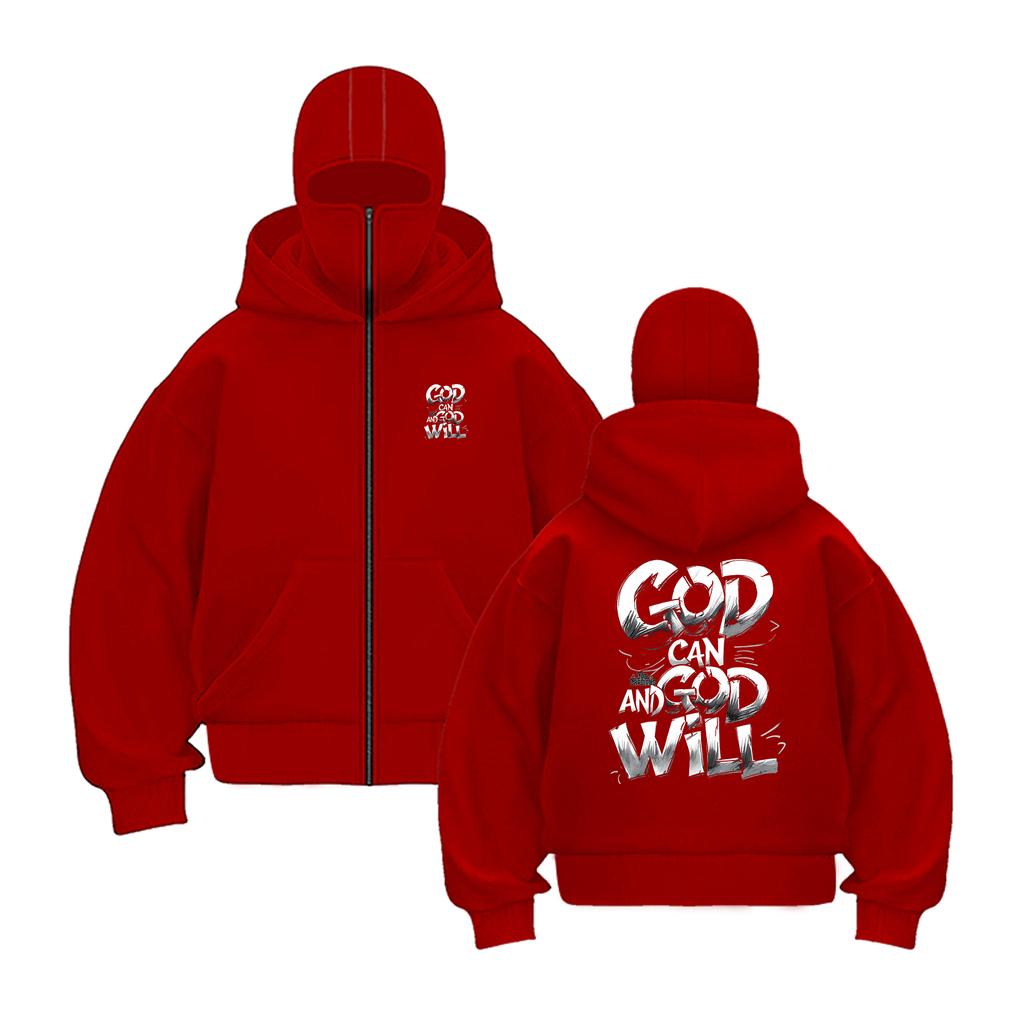GOD CAN AND GOD WILL Letter Print Autumn and Winter zipper Hooded Sweatshirt Fashionable and Comfortable Round Neck Top Clothing