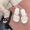 Sweet Flower Two Wearing Sandals Female Summer 2025 New Thick-soled Wedge Heel Fairy Wind with Skirt Roman Cool Slippers