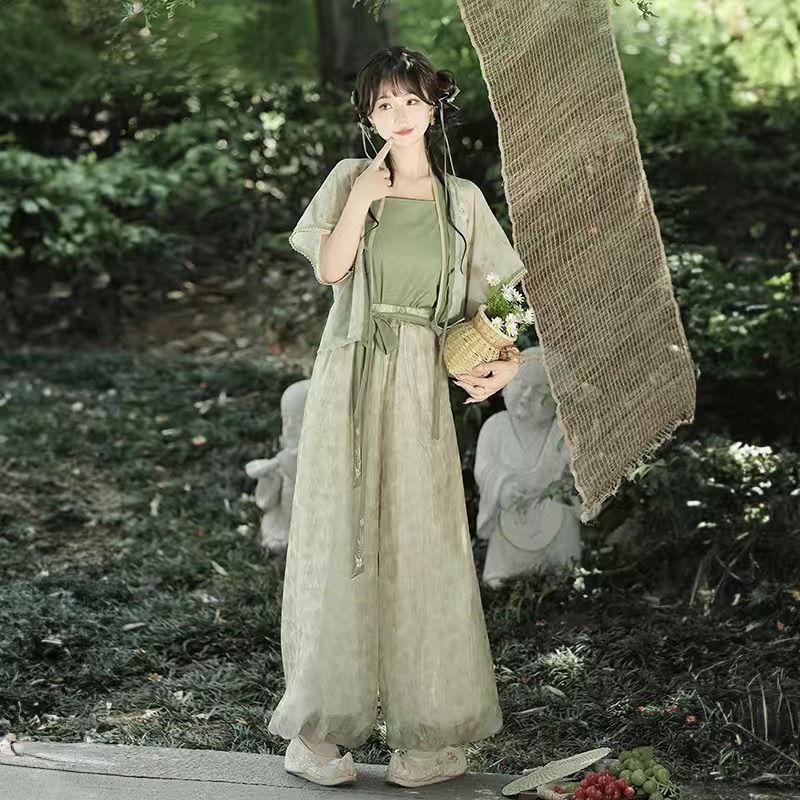 Шаровары Hanfu в китайском стиле династии Тан с маленьким жасмином и повседневный летний костюм Tang Bei Zi