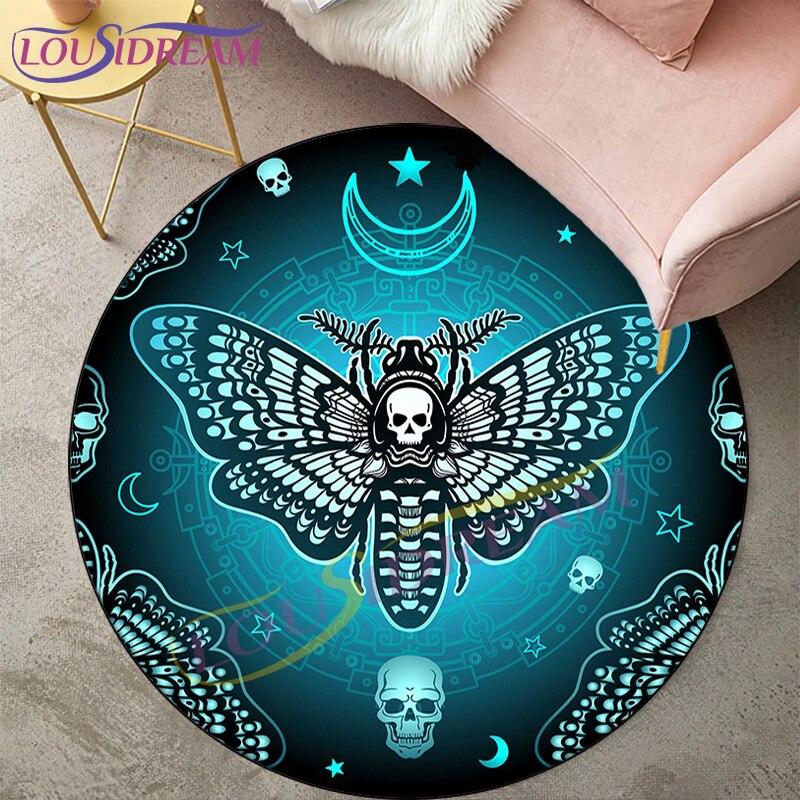 Ковры Death Moth для гостиной, ковер, готический череп, круглый ковер, напольный коврик, ковер с бабочкой, луной и звездой, коврик для двери