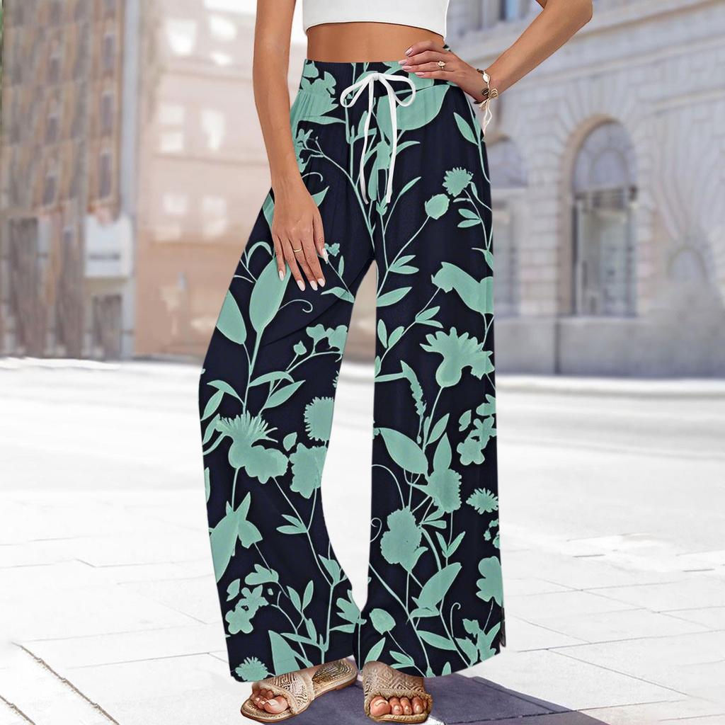 Женские брюки с принтом и широкими штанинами, с карманами, с высокой талией, на кулиске, свободные, повседневные