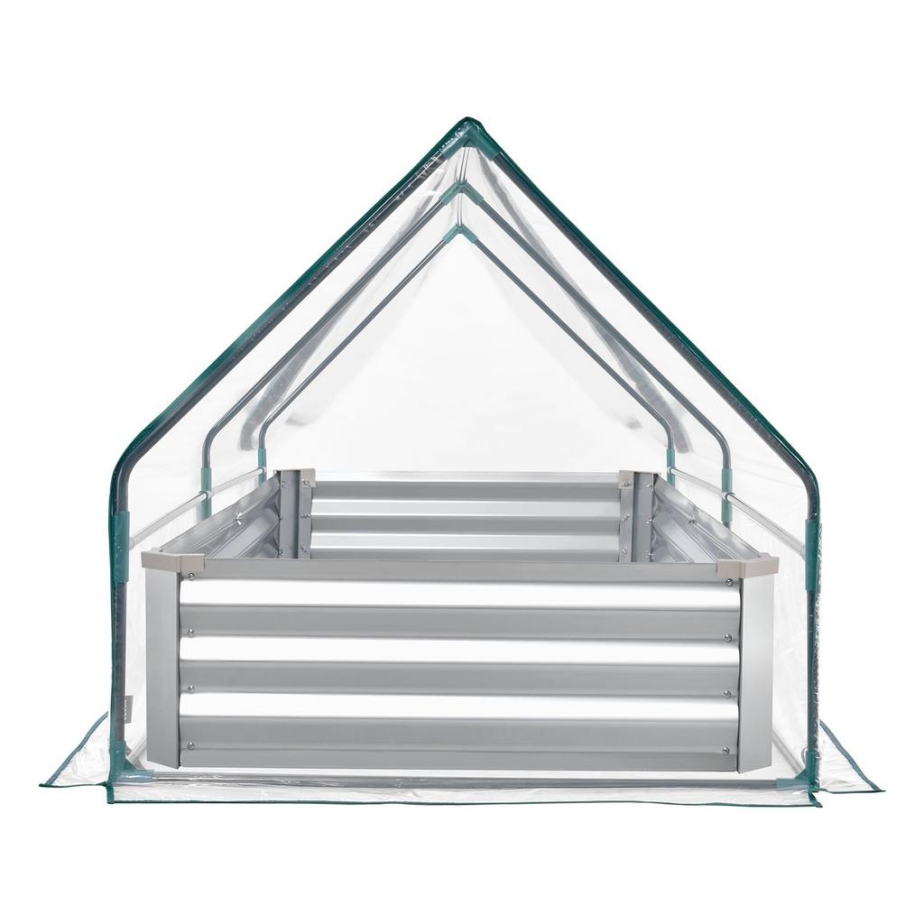 Raised Garden Bed with Cover, 1800 x 900 x 300 mm, Rectangular Galvanized Metal Planter Box Outdoor, with PE Greenhouse Cover & Gloves, Rustproof
