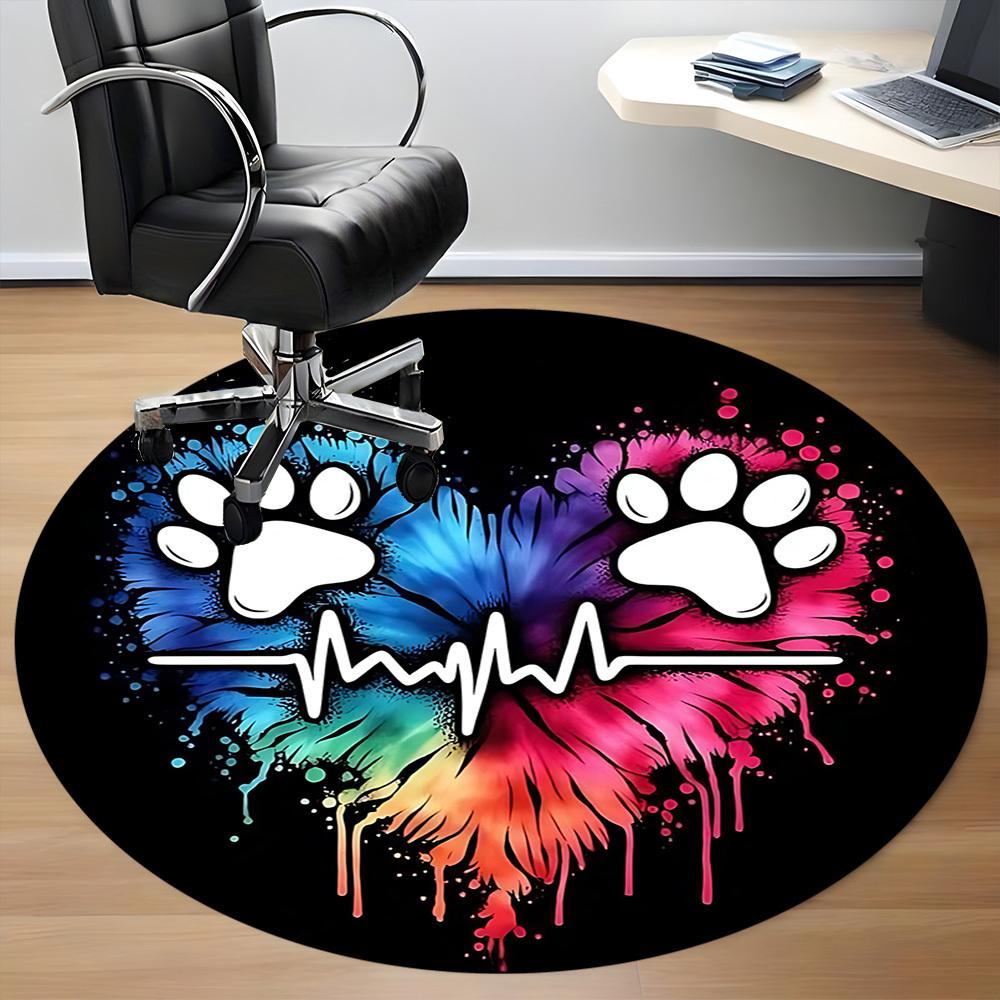 1pc PawPrints Heartbeat Office Round Area Rug, Indoor Mat Suitable ForOffice, Under Office Chairs Bedroom Living Room Home Decor T185