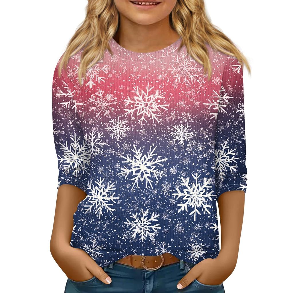 Детская футболка с рукавом 3/4, повседневная футболка с принтом, круглый вырез, блузка-пуловер