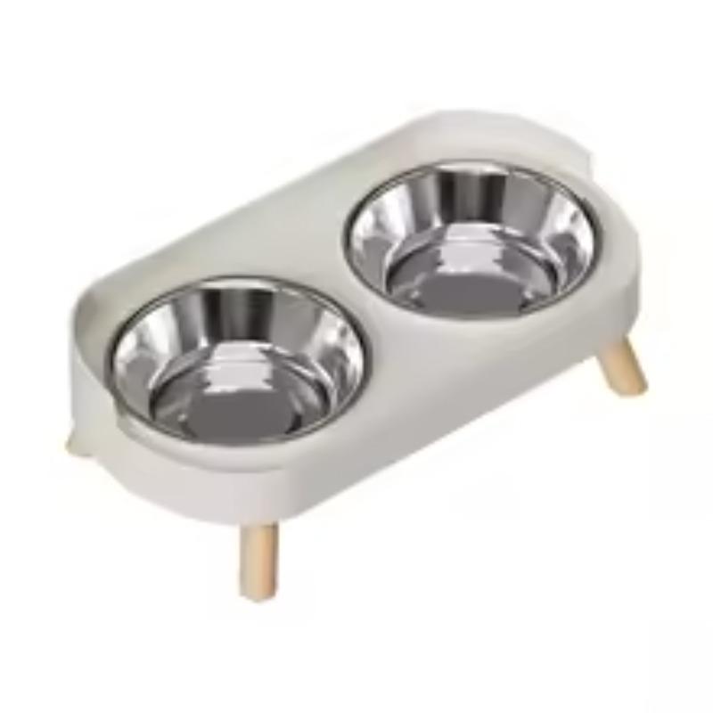 Elevated Dual Bowl Pet Feeder Stainless Steel Anti‑Slip Food Water Bowl Raised Cervical Protection Pet Feeding Bowl Pet Supplies