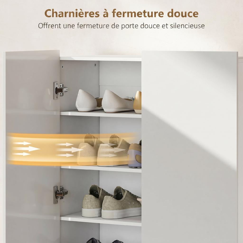 Shoe Cabinet for 20 Pairs, High-Gloss Finish, 5 Adjustable Shelves, 72x34.5x103cm, White