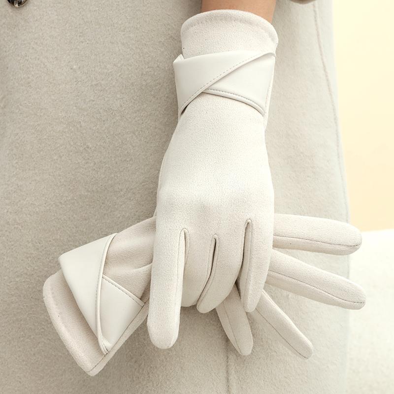 Warm Gloves with Velvet, Suitable for Women To Use In Winter, Touch Screen Elegant Bow Accessories, Cycling and Driving Gloves