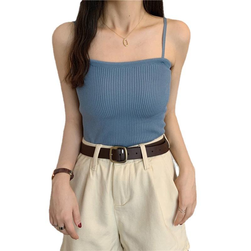 Летняя новая женская корейская версия все подходящего тонкого сексуального пряного простого трикотажного маленького жилета снизу халтер топа