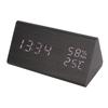 Digital Alarm Clock Regulable Brightness Temperature Humidity Display Black Wood White Light LED Des