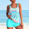 Women's Shoulder Strap Swimsuit Tooth Stripes Print Bikini Tankini Swimsuit