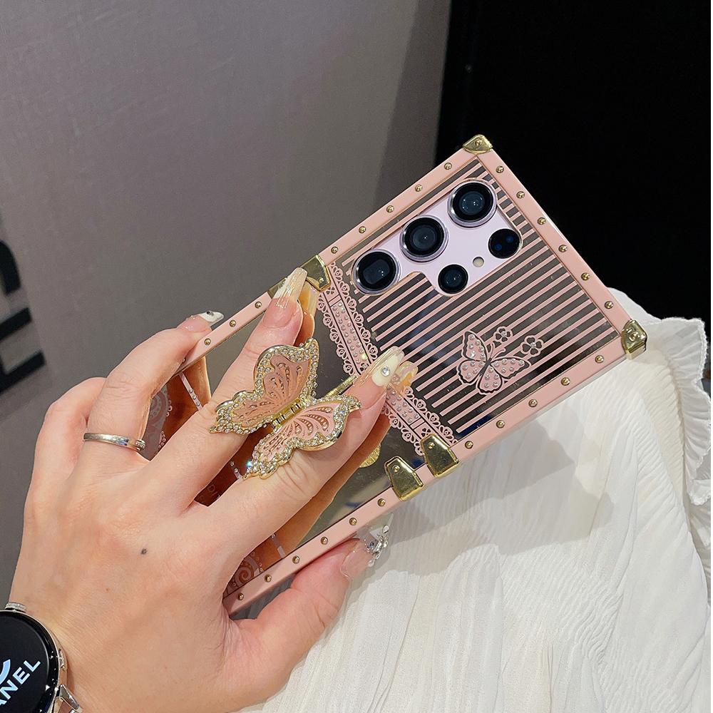 Роскошный чехол для телефона с бриллиантами и кронштейном-бабочкой для Samsung S24 Ultra S23 Plus S22 S21 A24 A73 A72 A54 5G A53 A34 A32 A22 A13