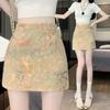 Китайская жаккардовая непрозрачная юбка миди, летняя с высокой талией, вышивка в китайском стиле, утягивающая элегантная мини-юбка