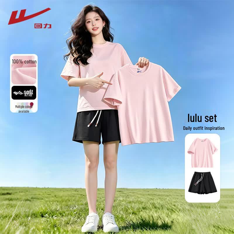 Warrior Women's Cotton Loose Short Sleeve & High Waist Shorts Set