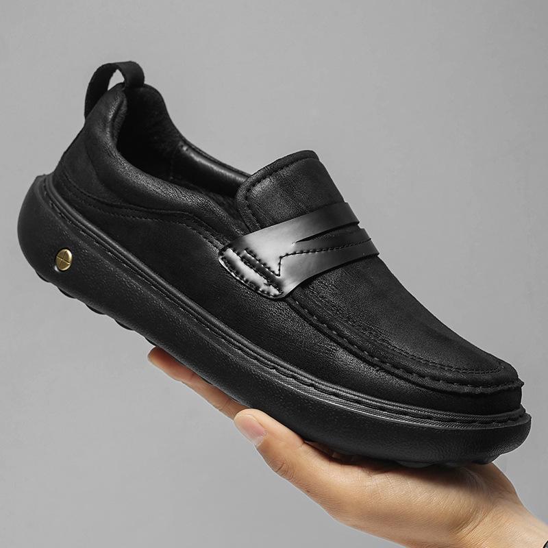 Men's casual leather shoes soft sole light men's shoes one pedal leather shoes lazy driving