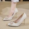 2025 Свадебные женские туфли на высоком каблуке из хрусталя шампанского, удобные туфли-лодочки с острым носком, модные свадебные туфли для свадеб