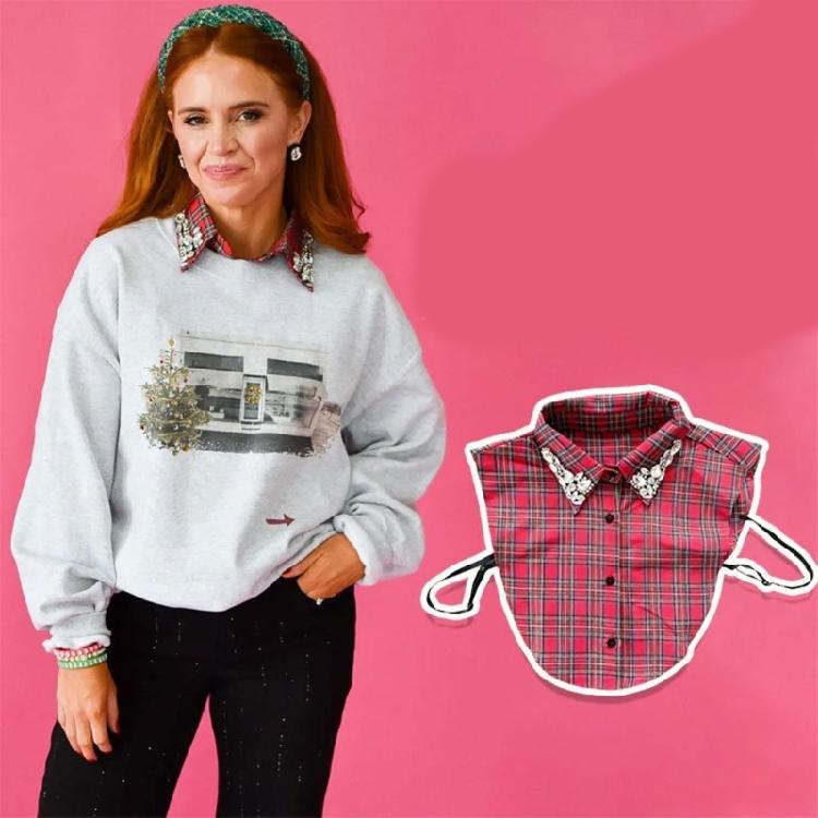 Клетчатый съемный воротник со стразами Машинная стирка Полиэстер Для нарядов Вставной повседневный воротник