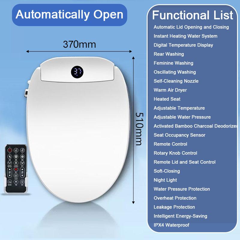 Toilet Seat Auto Lid Opening with Heated Seat Warm Air Dryer Soft Close Toilet Seats Self Cleaning Nozzle Elongated Toilet Lid
