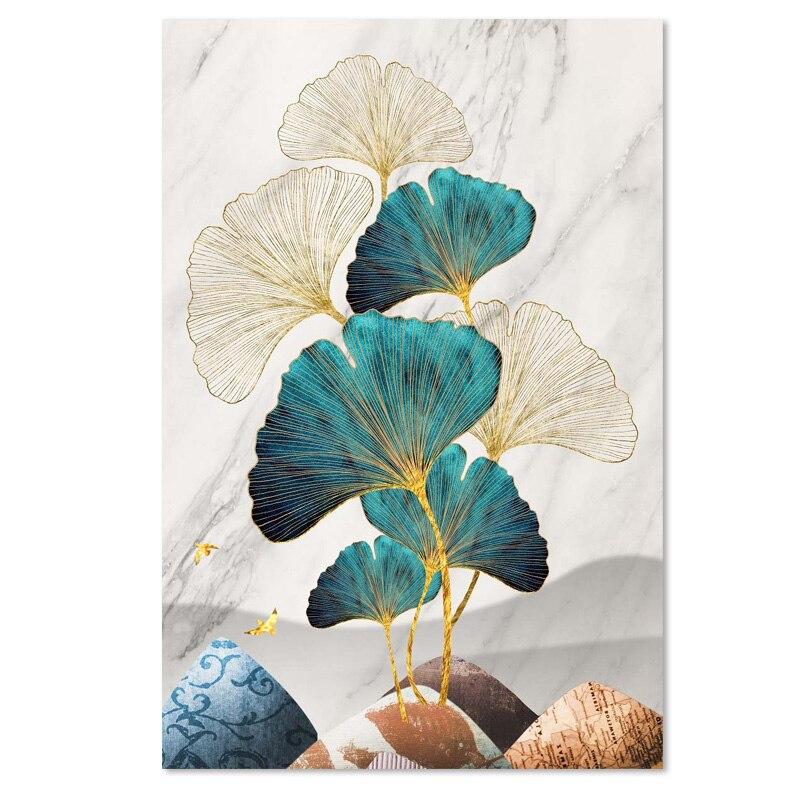 Современный роскошный лист гинкго, холст, картина, постер, золотые растения, лось, художественные принты, рождественское украшение, картина, эстетичный декор для комнаты, стены