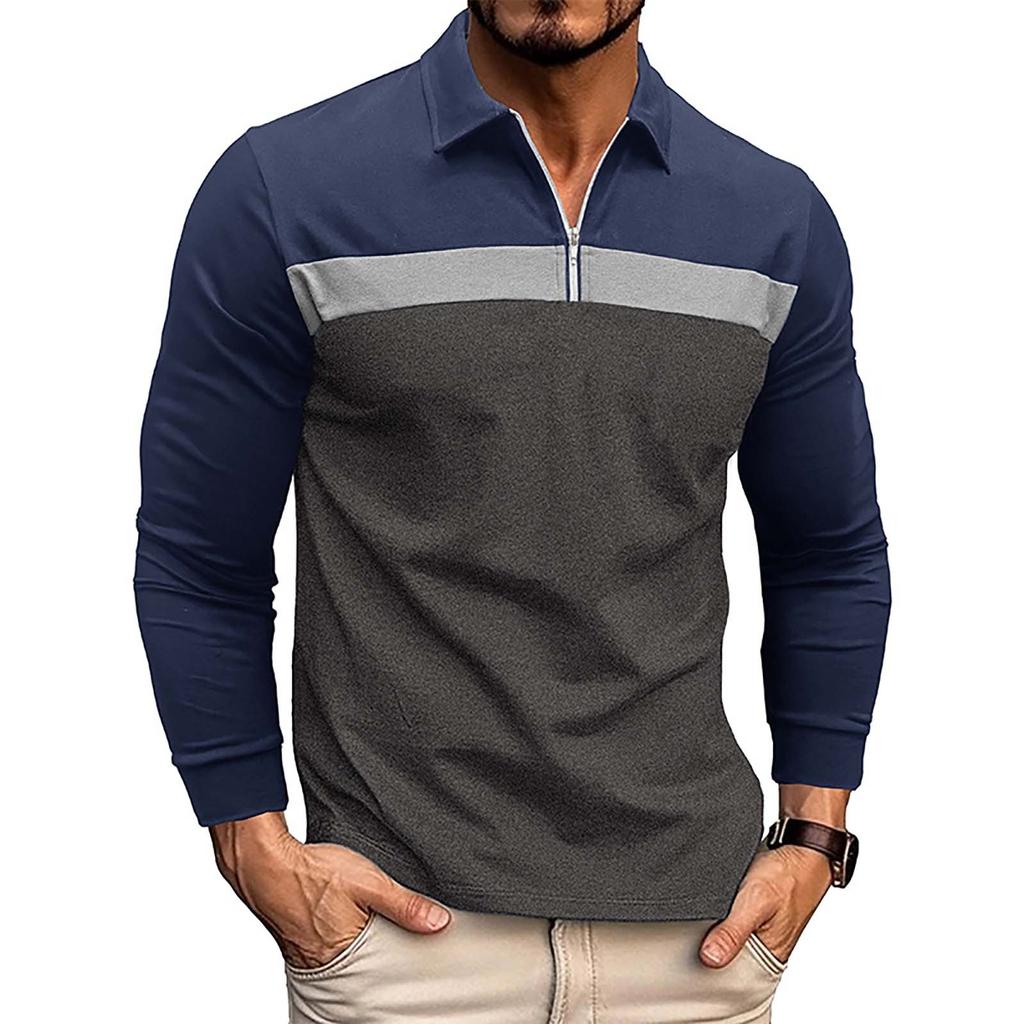 Мужская осенне-зимняя рубашка с цветным воротником и молнией, мужская рубашка с длинными рукавами