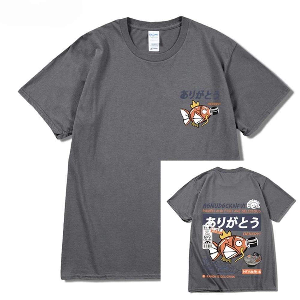 2025Японский Веселый Рамен Принт Рыбы Хип-Хоп Мужская Повседневная Удобная Хлопковая Футболка с Коротким Рукавом Круглый Вырез Короткие Рукава Одна Вещь