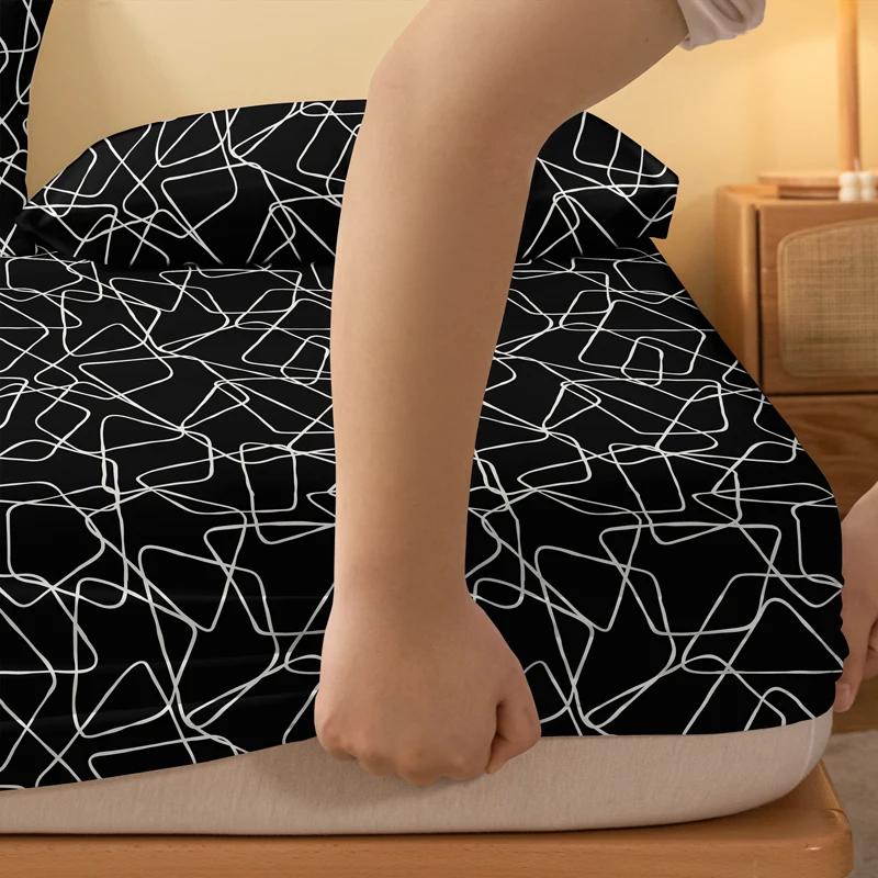 1 Simple Modern Geometric Trapezoid Printed Matte Bed Sheet, Bedroom Printed Bed Cover, Bedding (Excluding Pillowcases)