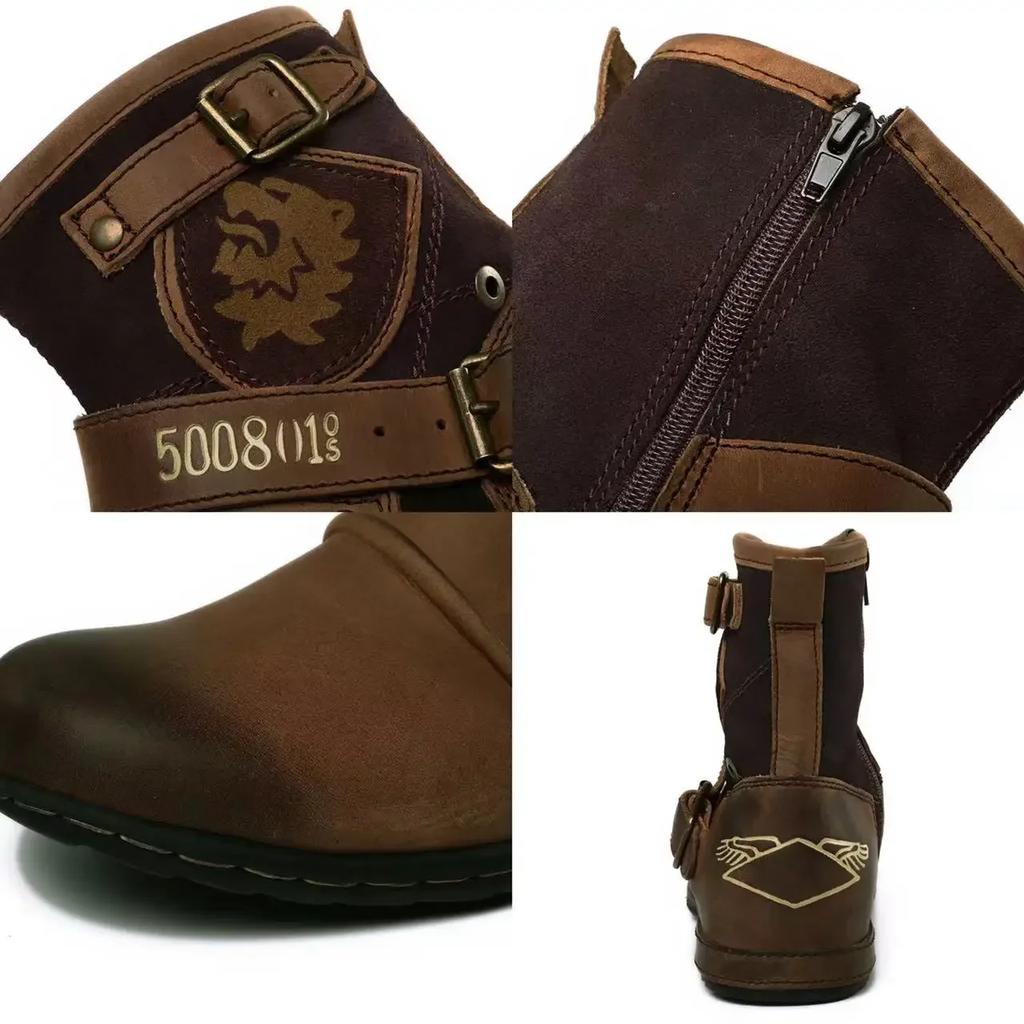 Fashion 2024 New In Men Boots Luxury Handmade Men Ankle Boots Metal Buckle Zipper Motorcycle Boots Outdoor Plus Size 39-48 Punk Bottines
