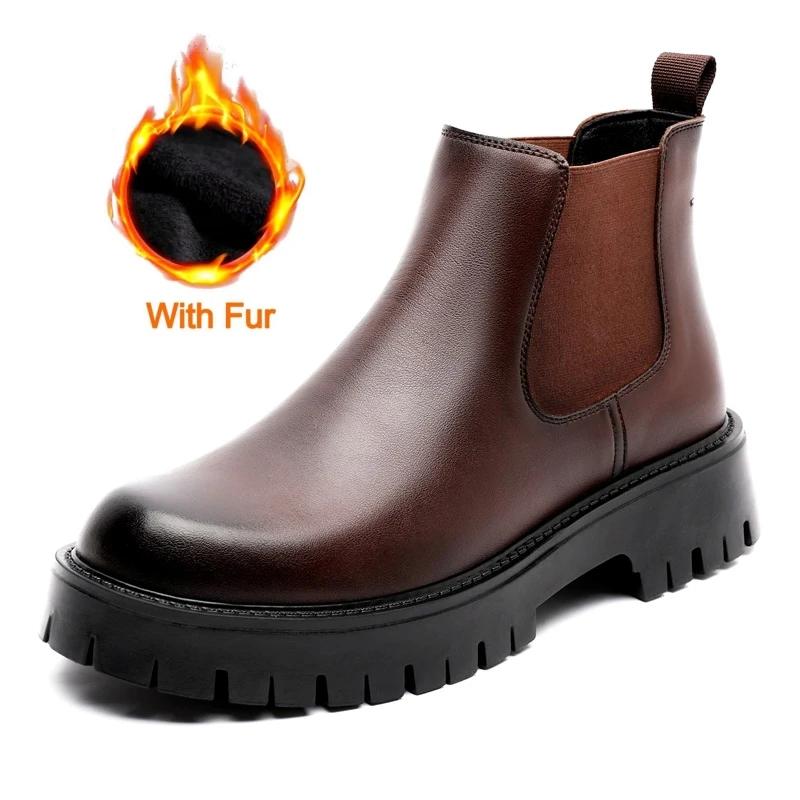 Итальянские мужские ботинки, высокие уличные ботинки «Челси», роскошные брендовые деловые повседневные кожаные ботильоны, мужские ботинки на платформе с круглым носком