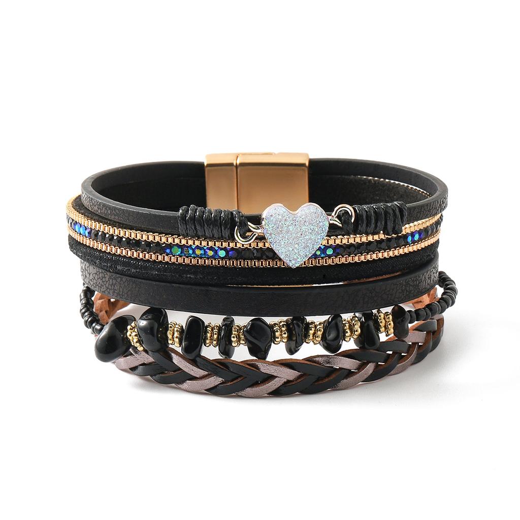 Богемный кожаный браслет с камнем из смолы для женщин и девочек, многослойная обертка, ювелирные изделия на запястье, подарки