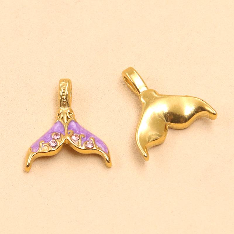 Ocean Style Mermaid Tail Pendant, Gold Plated Stainless Steel, 6 Colors, 16x18mm - DIY Handmade Jewelry Accessory.