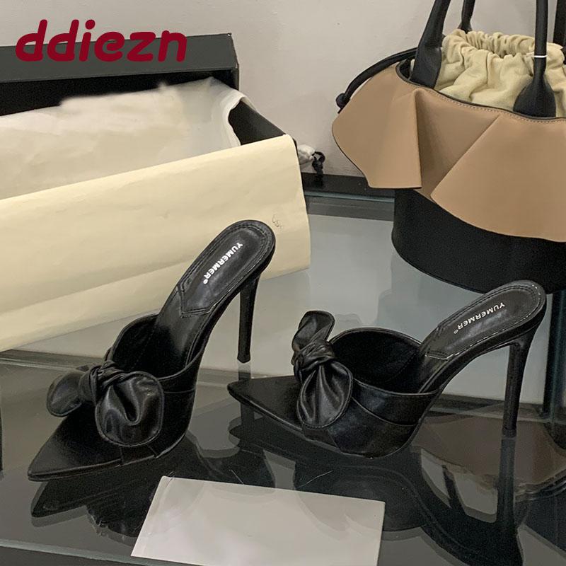 Мода Мода Сандалии на супервысоком каблуке с бантом-бабочкой для женщин Женская обувь с острым носком Женская обувь Сандалии на каблуке Шлепанцы Туфли-лодочки