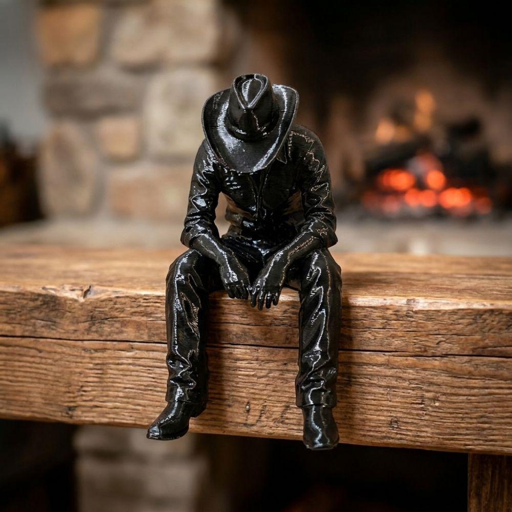 Pensive Hanging Head Cowboy Statue 3D Printed Melancholy Cowboy Figurine Home Office Desk